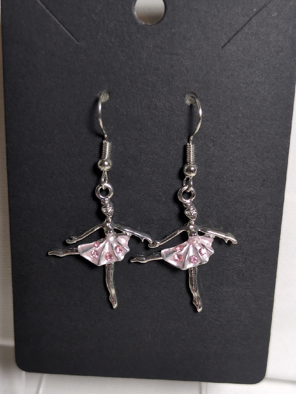 Silver Ballerina Drop Earrings with Pink Accents